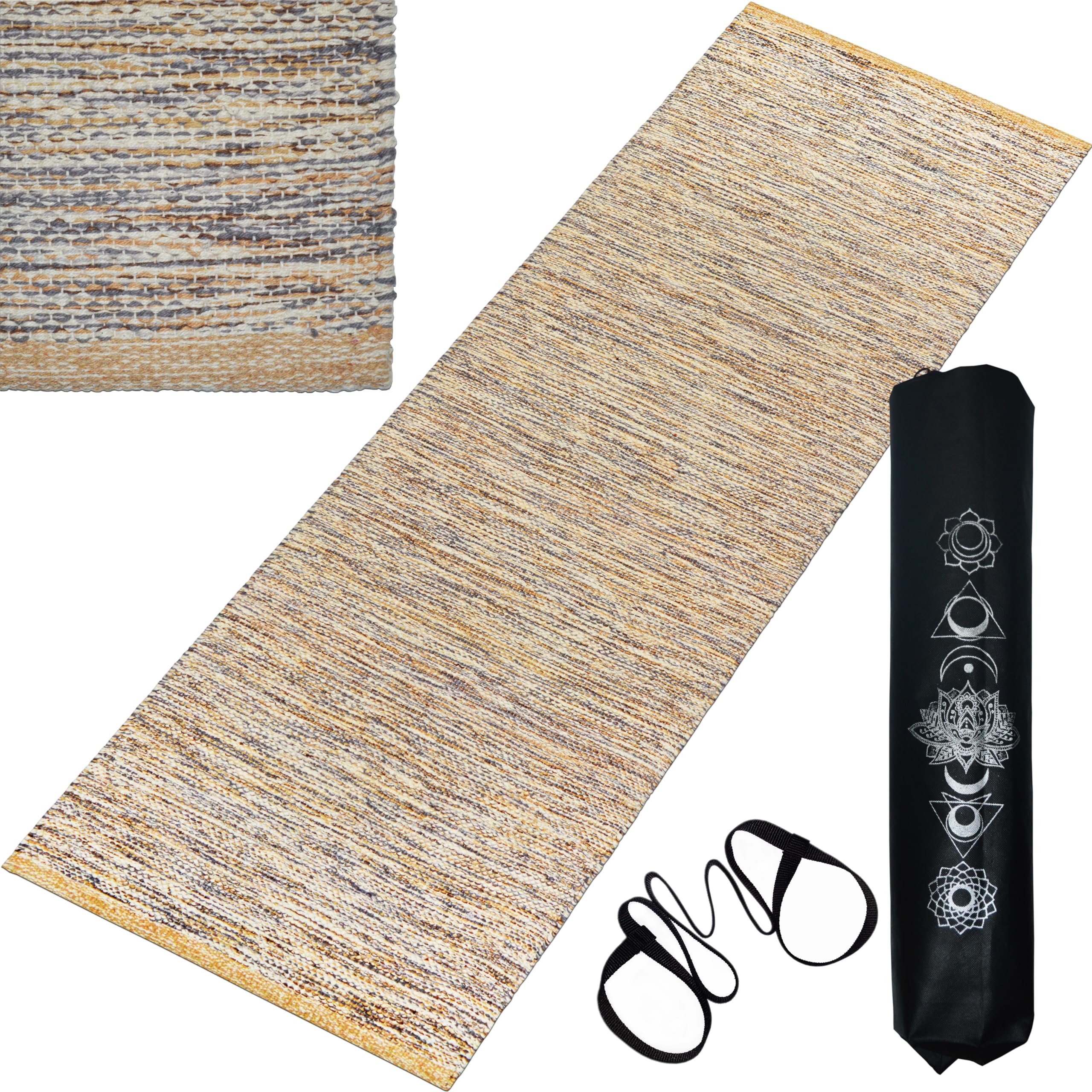 Premium Cotton Yoga Mat for Men and Women, 2X6 Feet, 8mm Thickness,with Strong Anti Skid Backing, Best for Yoga, Pilates or Home Workout (BEIGE)