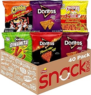 Frito-Lay Fiery Mix Variety Pack, Hot & Spicy Snacks Single Serve Bags, (Pack of 40), Flamin' Hot Cheetos, Doritos, Chester's Hot Fries