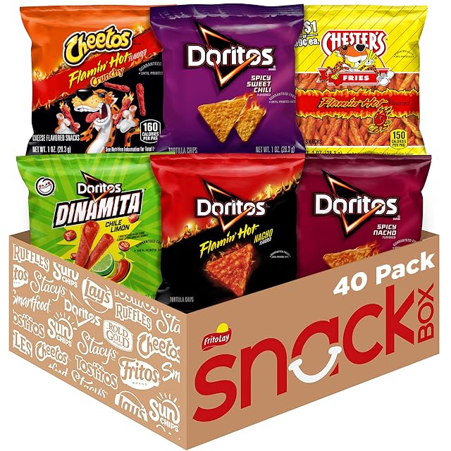Frito-Lay Fiery Mix Variety Pack Hot Spicy Snacks Single Serve Bags Pack of 40 Flamin Hot Cheetos Doritos
