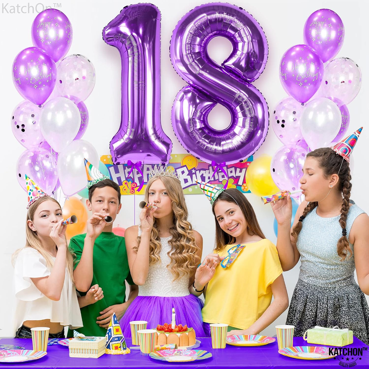 KatchOn, Purple 18 Balloon Numbers - Huge, 40 Inch | 18 Number Balloons | 18th Birthday Decorations for Girls and Boys | 18 Balloon Numbers Purple, 18th Birthday Decorations for Boys