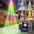 8FT LED Christmas Cone Tree Light, 355LEDs Outdoor Lighted Christmas Tree with Smart APP Control, IP65 RGB Lighted Cone Tree for New Year Decor with IP44 Adapter for Indoor Outside Yard Display