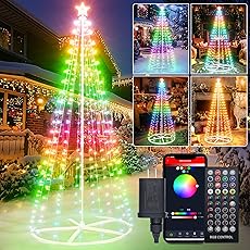 8FT LED Christmas Cone Tree Light, 355LEDs Outdoor Lighted Christmas Tree with Smart APP Control, IP65 RGB Lighted Cone Tree for New Year Decor with IP44 Adapter for Indoor Outside Yard Display