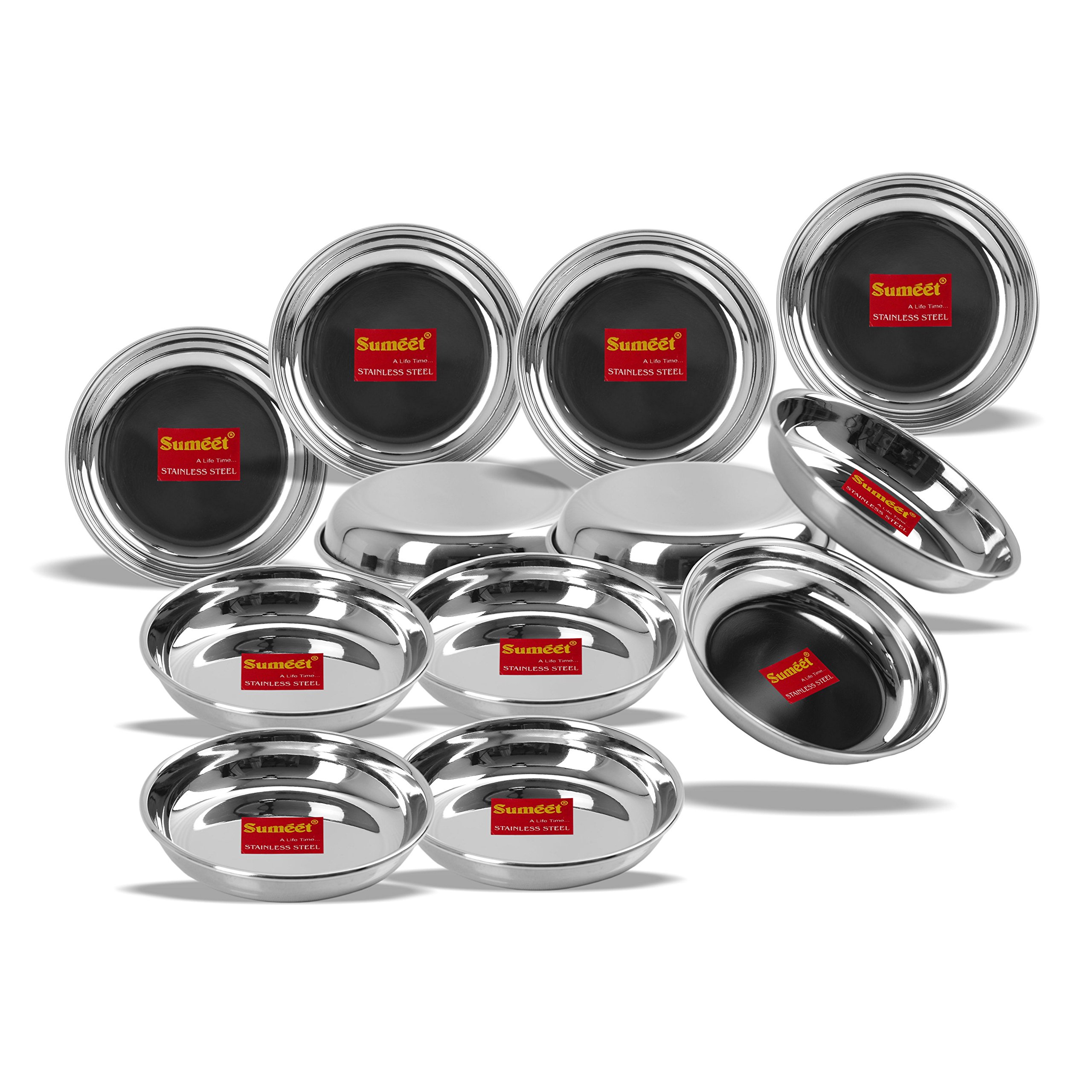 Sumeet Stainless Steel Heavy Gauge Small Halwa Plates with Mirror Finish 11cm Dia - Set of 12pc - Image 6 thumbnail