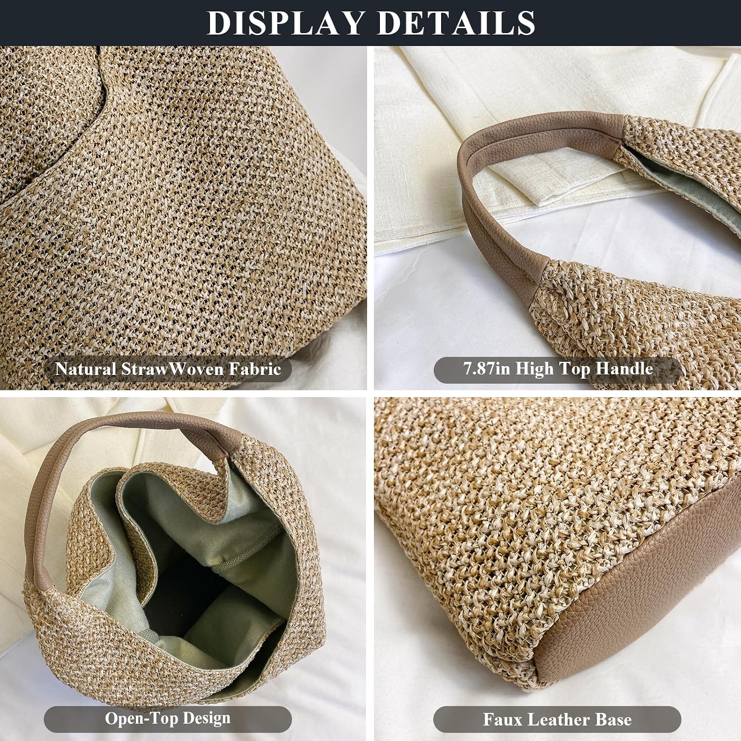Straw Beach Bags for Women Summer Hobo Tote Woven Shoulder Bag Vacation Straw Purses Handbag