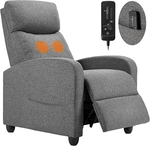 Sweetcrispy Silla reclinable de masaje para adultos, asiento de cine en casa ajustable con soporte lumbar para sala de estar, reclinable de tela