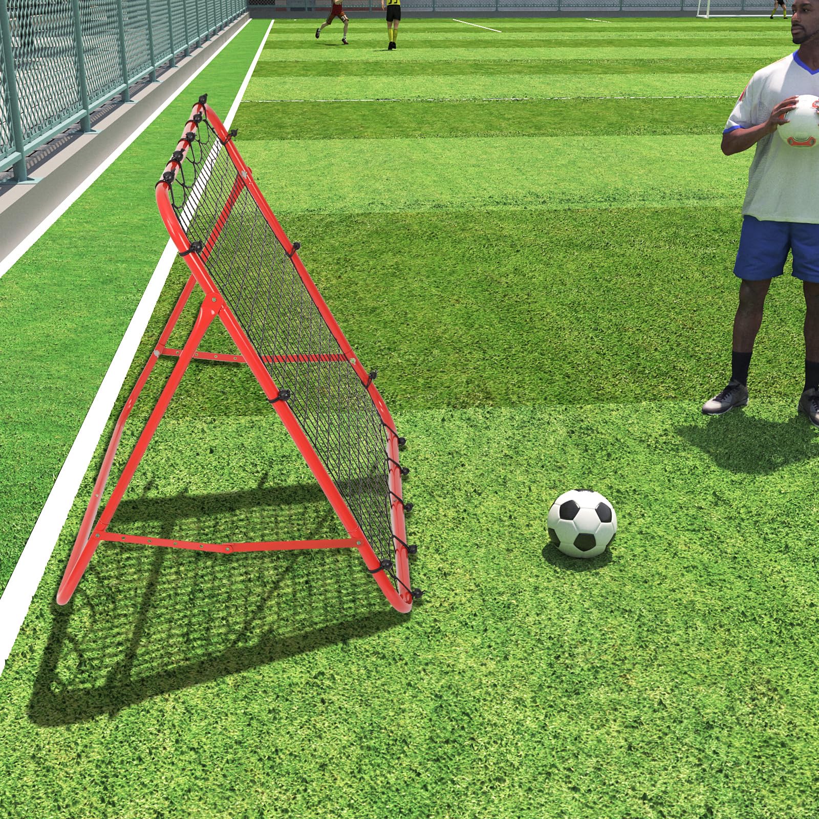 Fußball-Übungshüpfnetz Fußball Rebound Netz Rebounder Kinder und Jugendliche Solo Rebound Kick Trainer für Fußball Training 100x100cm,Rot