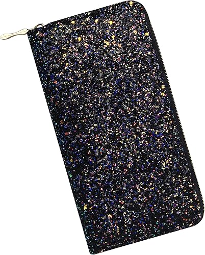 KUKOO Billetera con purpurina para mujer, cartera larga brillante para teléfono, tarjetero para mujer, negro (A - Black), Talla única, Cartera con