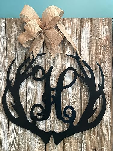 Miniatura 9 de PK Decor Personalized ACM Metal Sign Deer Antler Decorations for Rustic Home Wall Decor, Customizable Last Name Initial Monogram Sign, Buck Antler
