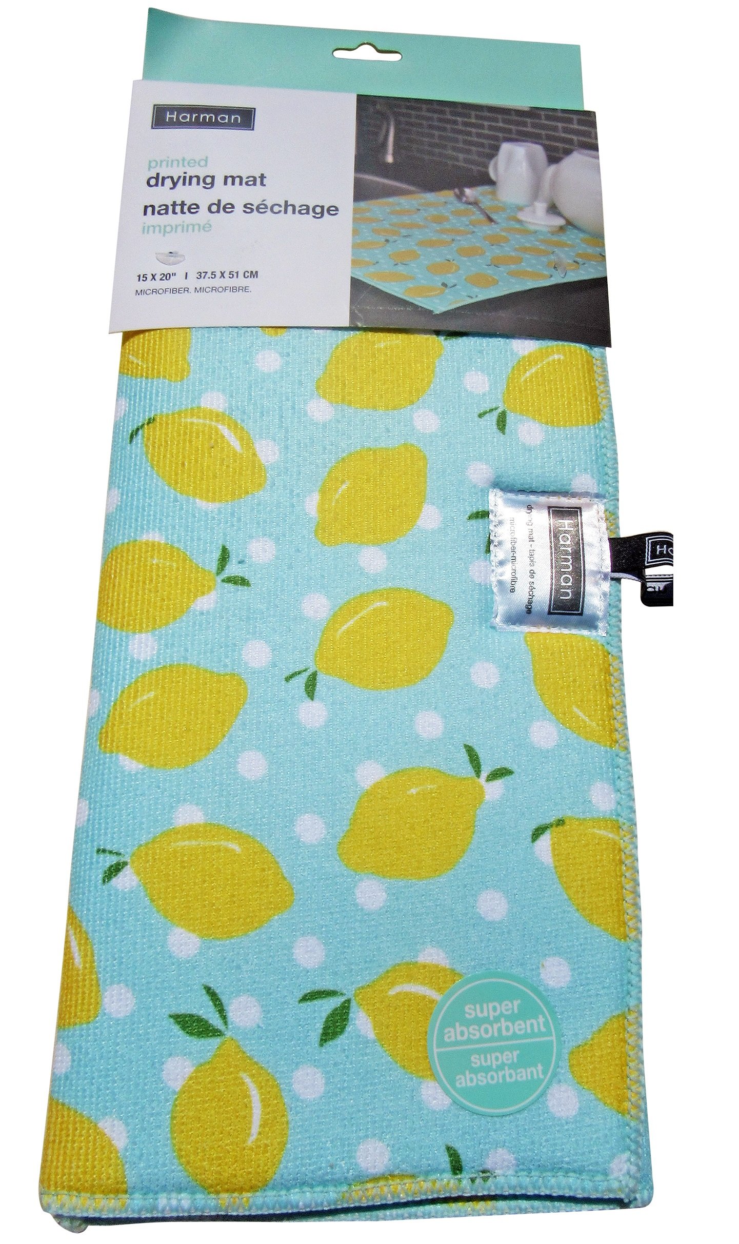 Harman Dish Dry Mat 15x20 Stylish Prints Microfiber Lemons