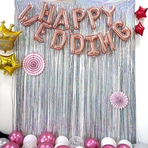 Miniatura 5 de GREATRIL 2 paquetes de cortinas de flecos de aluminio plateado y manteles plateados para fiestas, 2 paquetes para decoración de fondo de fiesta