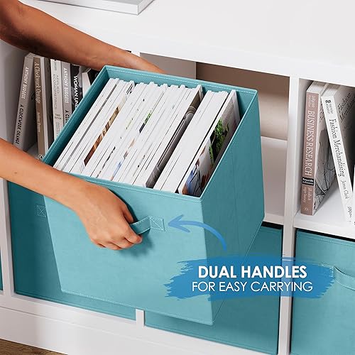 Vista 60 de Juego de 8 cubos de almacenamiento cestas plegables de tela con asas duales. Cubos de almacenamiento Organizador de estantes de armario Blanco