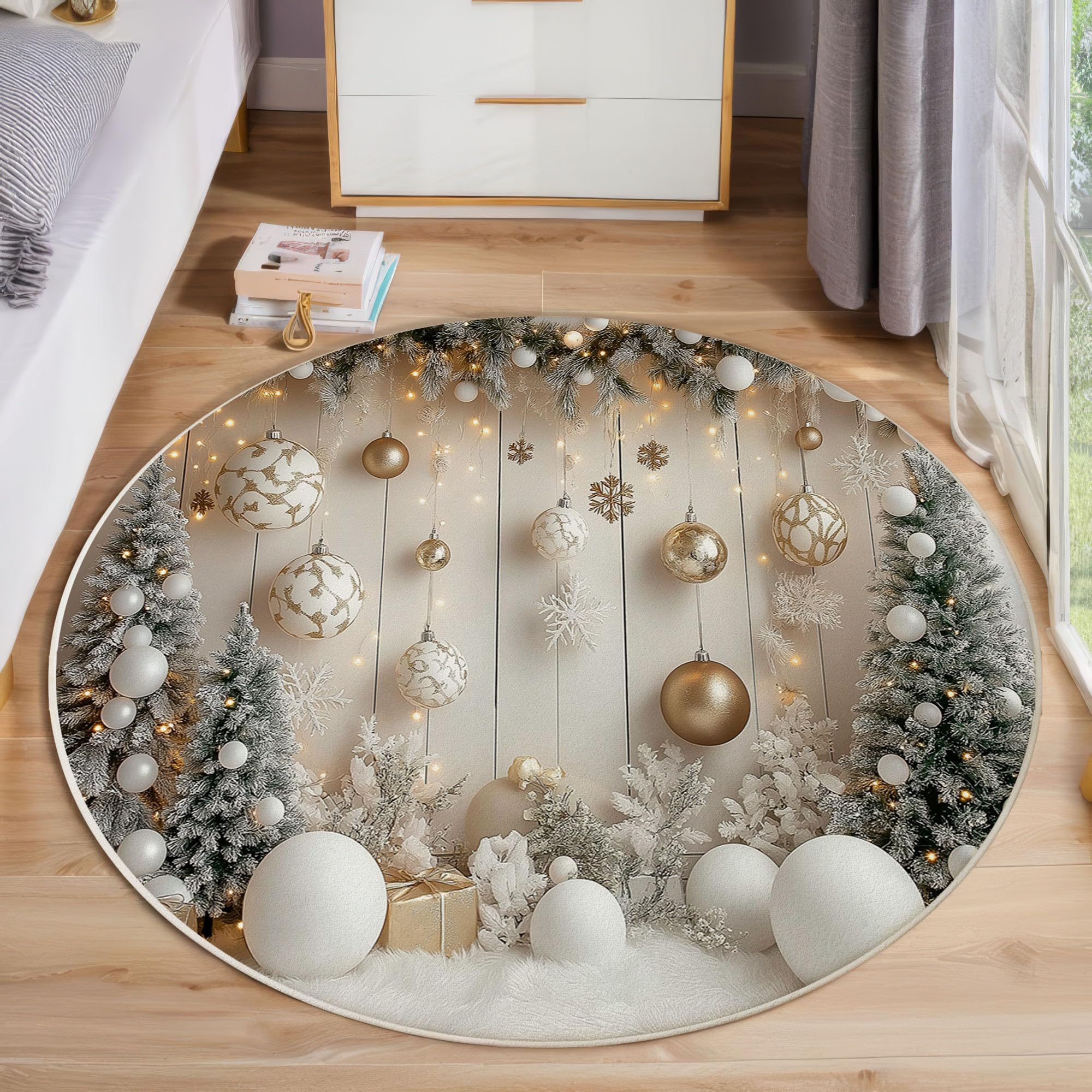 Tapis sapin de Noël crème 80 cm lavable et antidérapant poil ras