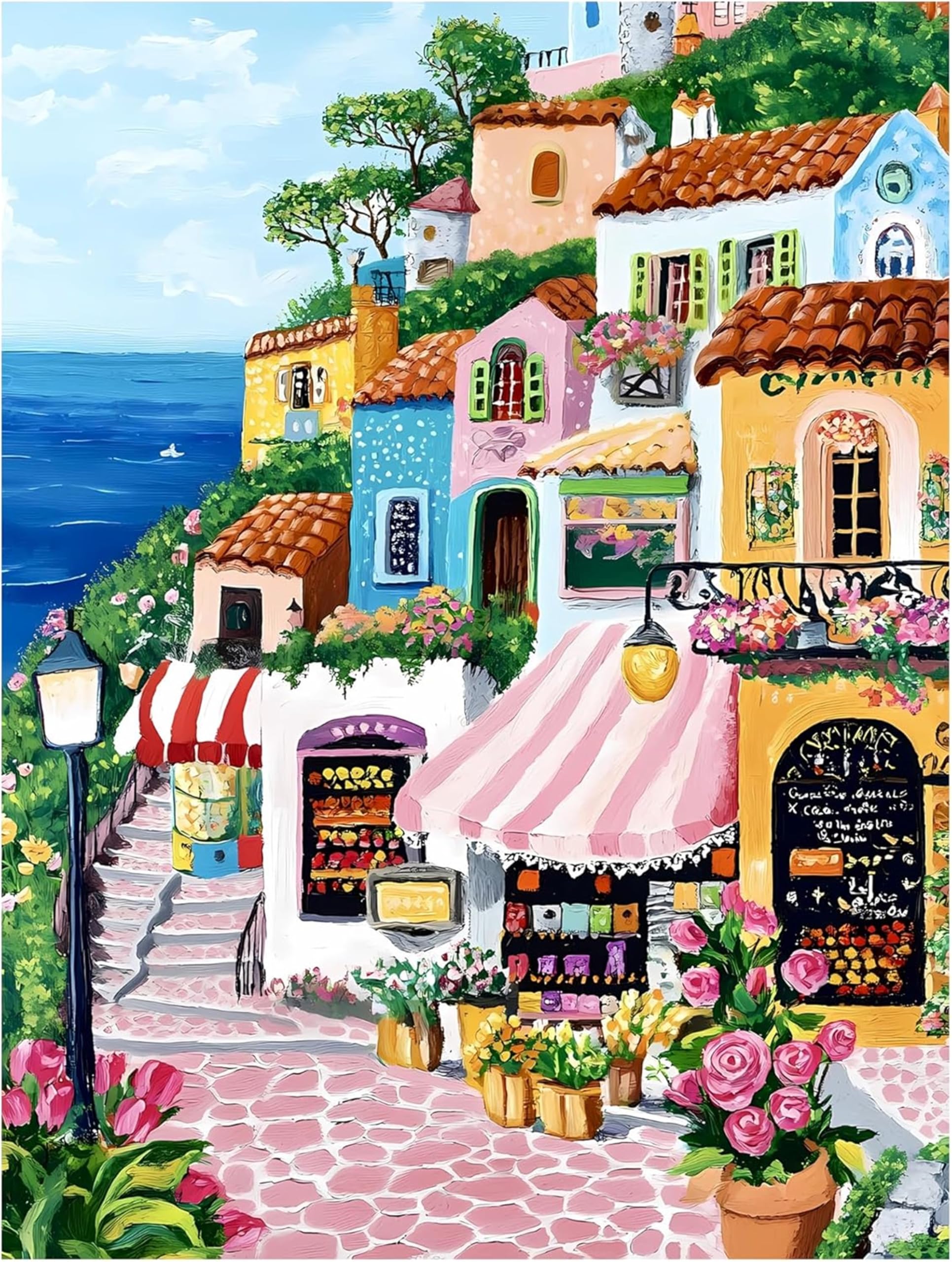 ZHOSOHO Paint by Numbers for Adults,DIY Painting Kits for Adult,Color by Numbers,Paint by Number Canvas Crafts Watercolor for Beginner Home Decor (Building)