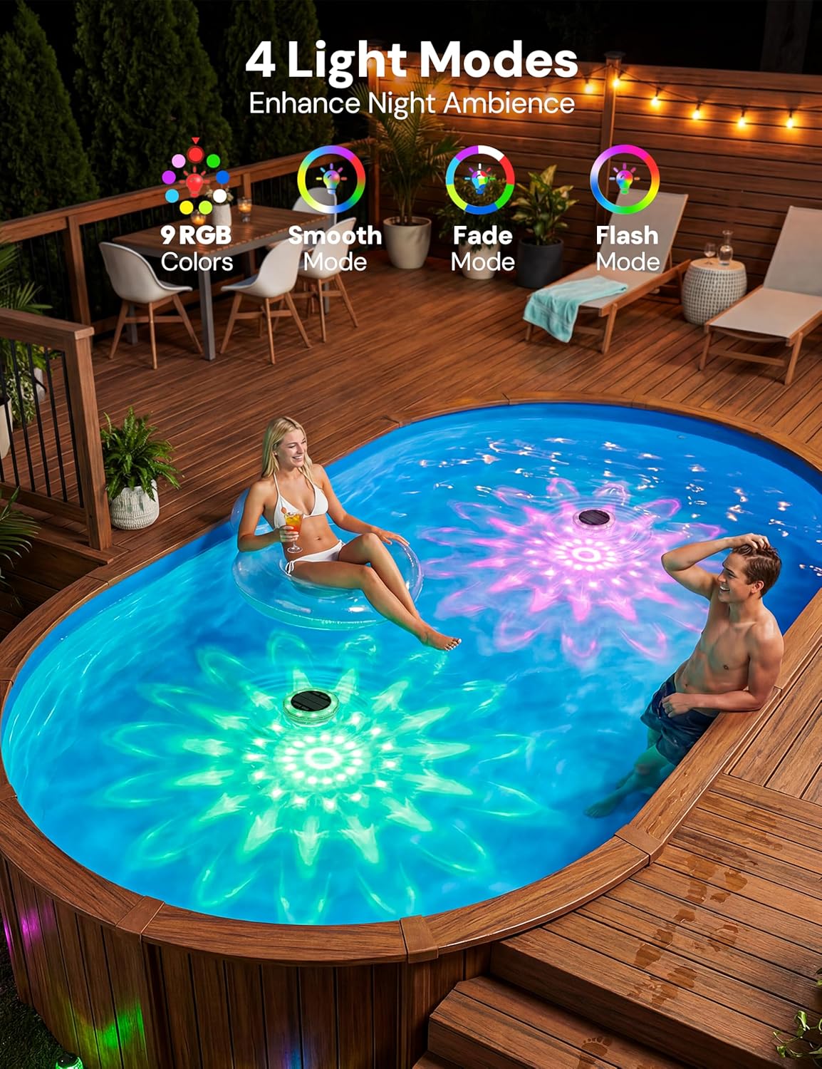 NIORSUN Floating Solar Pool Lights, 5.8 Inch IP68 Waterproof Pool Lights with Remote, 9 RGB Color LED Pool Solar Lights with Timer Auto On/Off, Pool Lights for Inground Above Ground Pools Hot Tub Spa