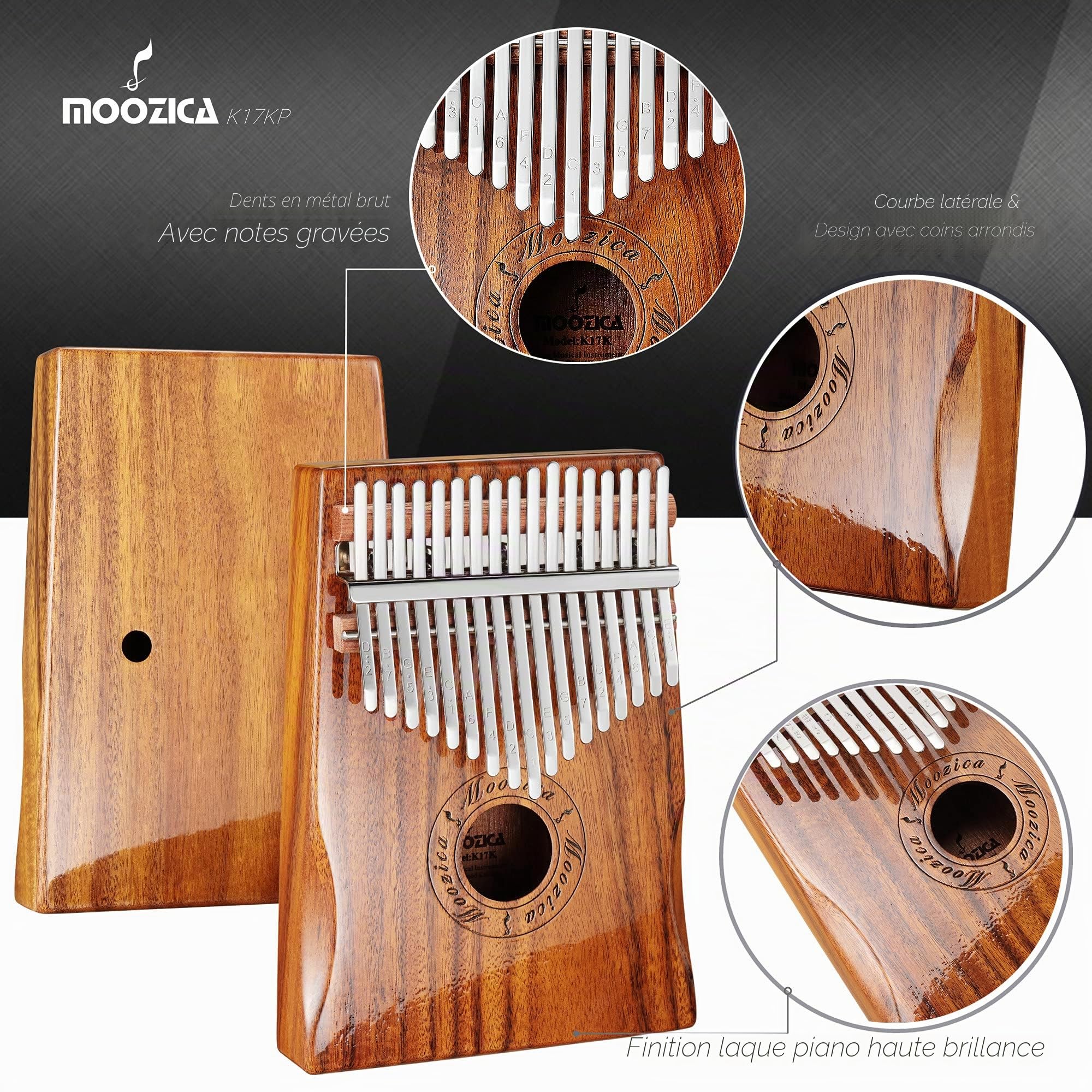Moozica 17 touches Kalimba, Professionnel De Haute Qualité Doigt Pouce Piano Instrument de Musique (K17K)