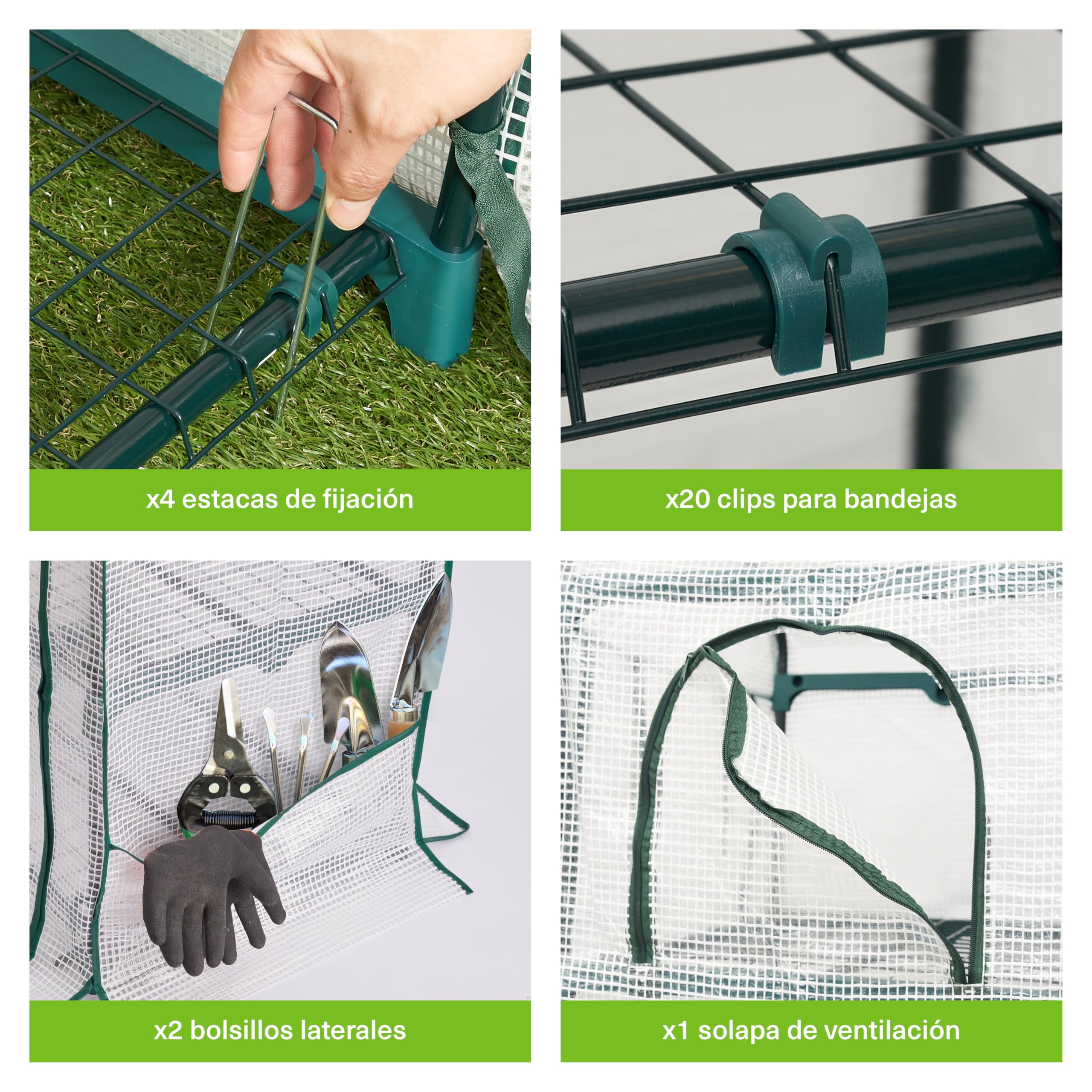 Invernadero de Terraza y Jardín - para Cultivar Tus Propias Verduras y Flores - con Cubierta de Plástico y Estantes de Alambre Resistentes - Ideal para Espacios Reducidos (4 Niveles)