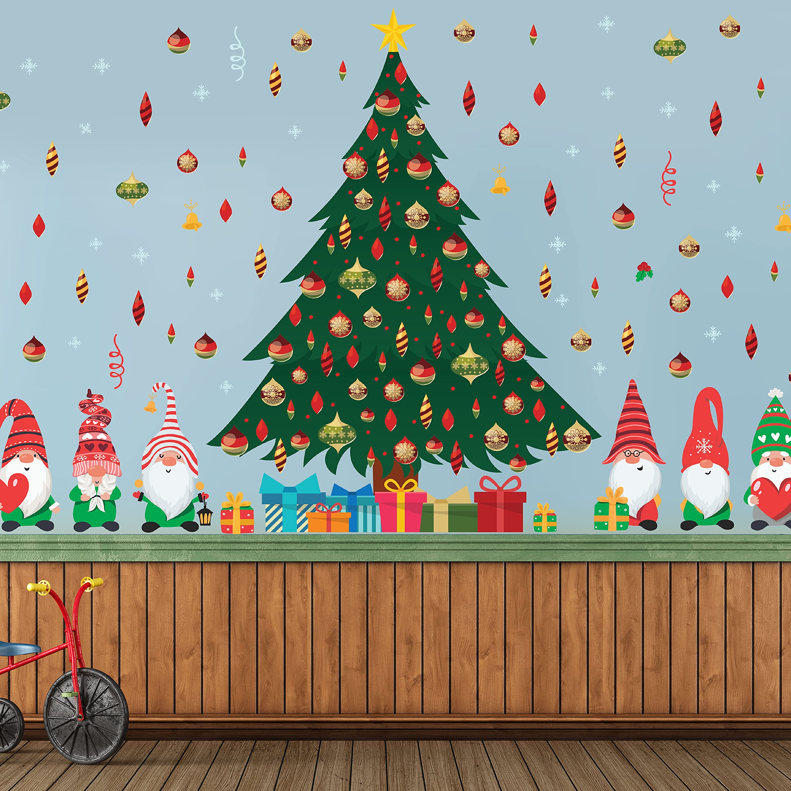 WALPLUS 140x200cm Christmas Combo Decorations Wall Stickers Merry Gnomes Around The Tree Wall Art Window Display Clings Display Decals Living Room Home Living Room Bedroom DIY Gift - Image 2