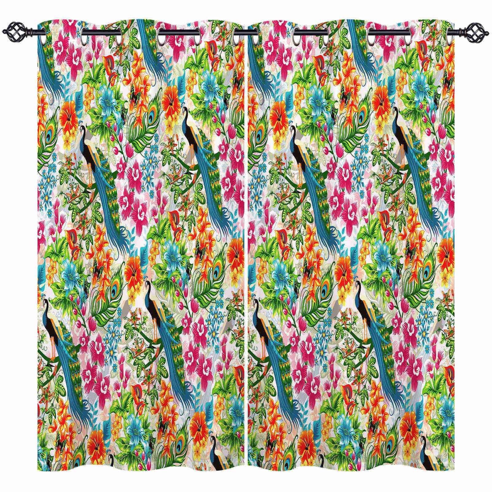 ANHOPE Peacock Curtains Eyelet 80% Blackout Room Darkening Curtains with Colored Bird Feather Floral Leaf Print Pattern Light Blocking Window Drapes for Bedroom Living Room 42 x 63 Inch Drop 2 Panels โ image 1