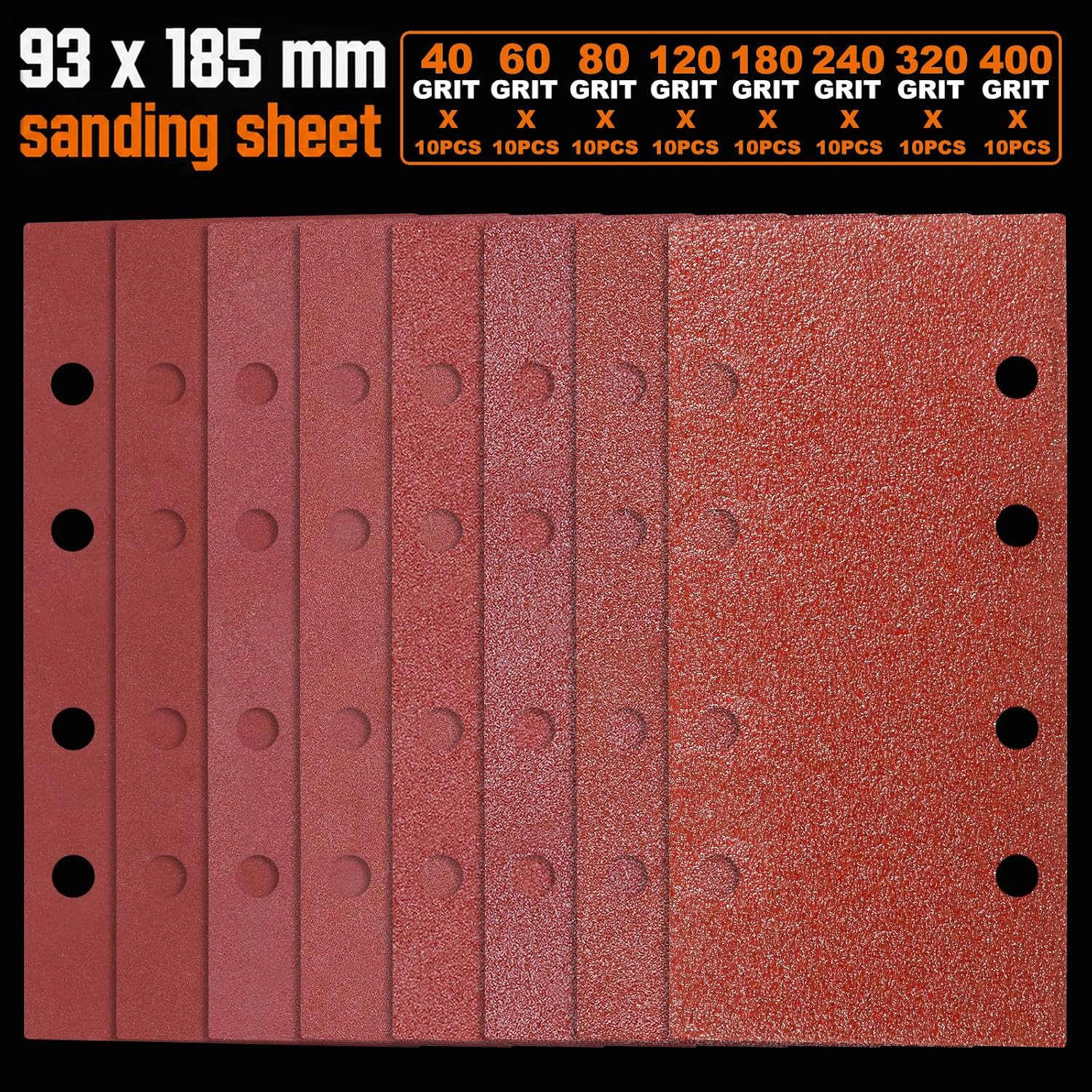 80 PCS Sandpaper Sheets Assorted 40-400 Grit 8 Hole Hook and Loop Sanding Sheets for Electric 1/3 Sheet Sander