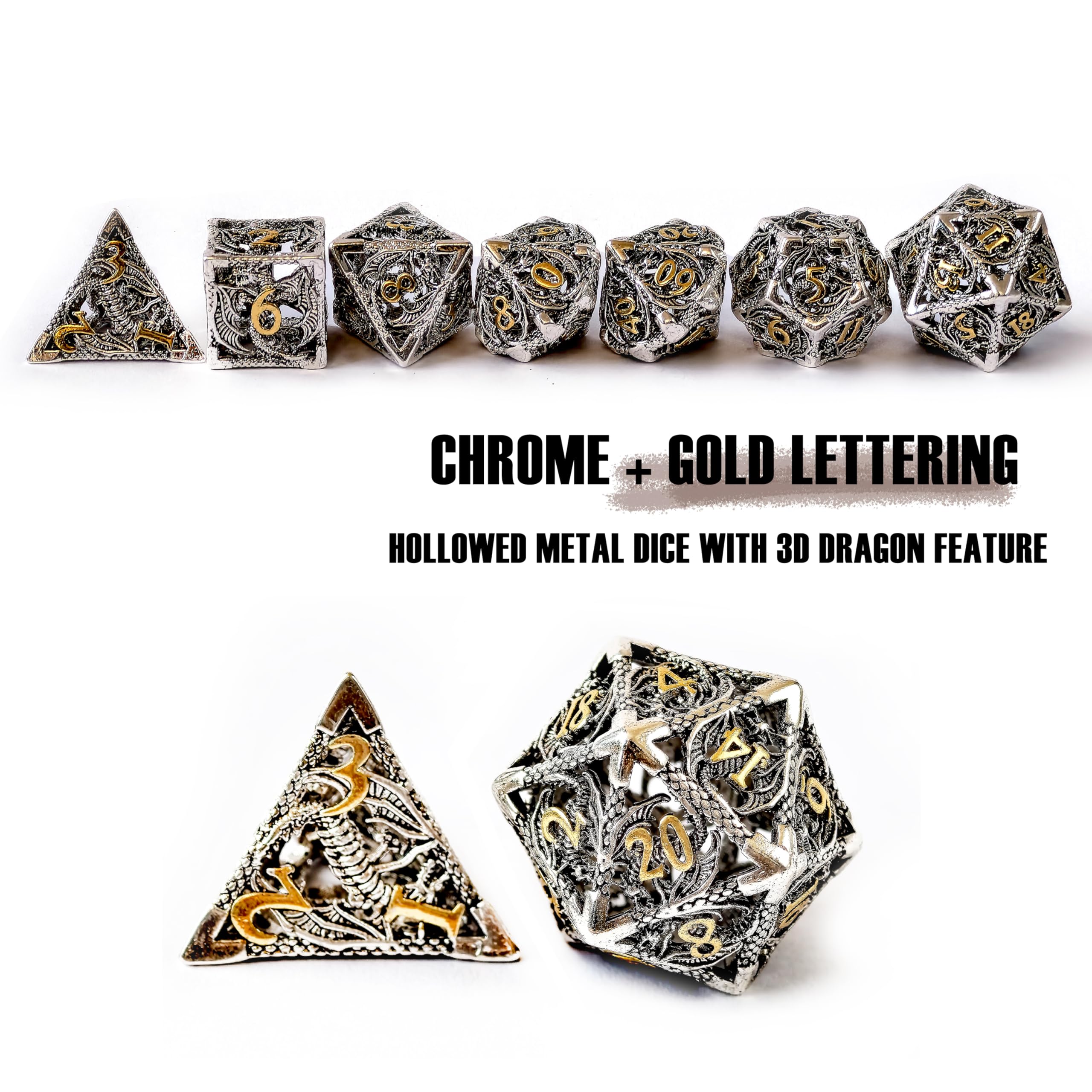 Hollowed Metal Dice Featured with 3D Dragon - Image 3