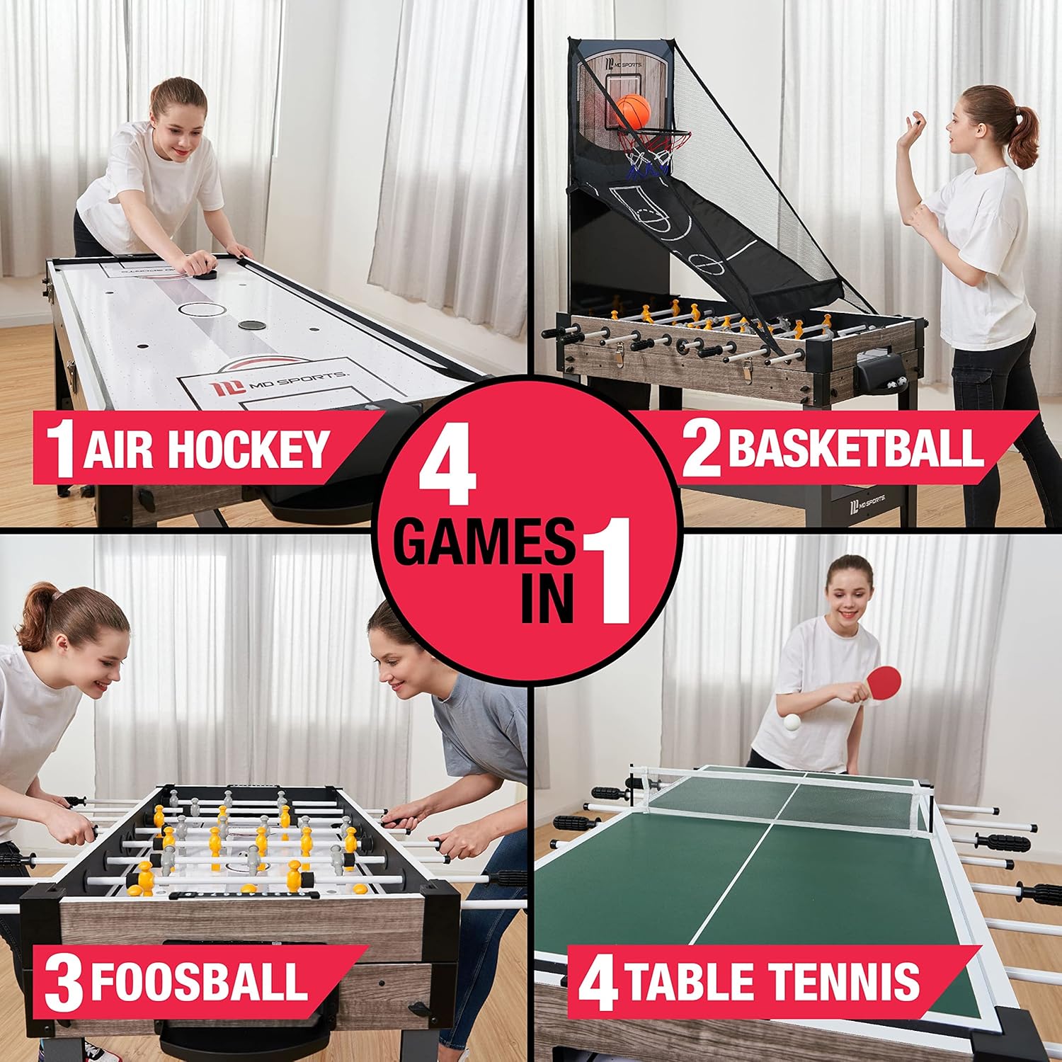 MD Sports 48 Inch 4 in 1 Air Powered Hockey, Foosball, Basketball, and Table Tennis Combination Game Table with Included Game Accessories : Everything Else