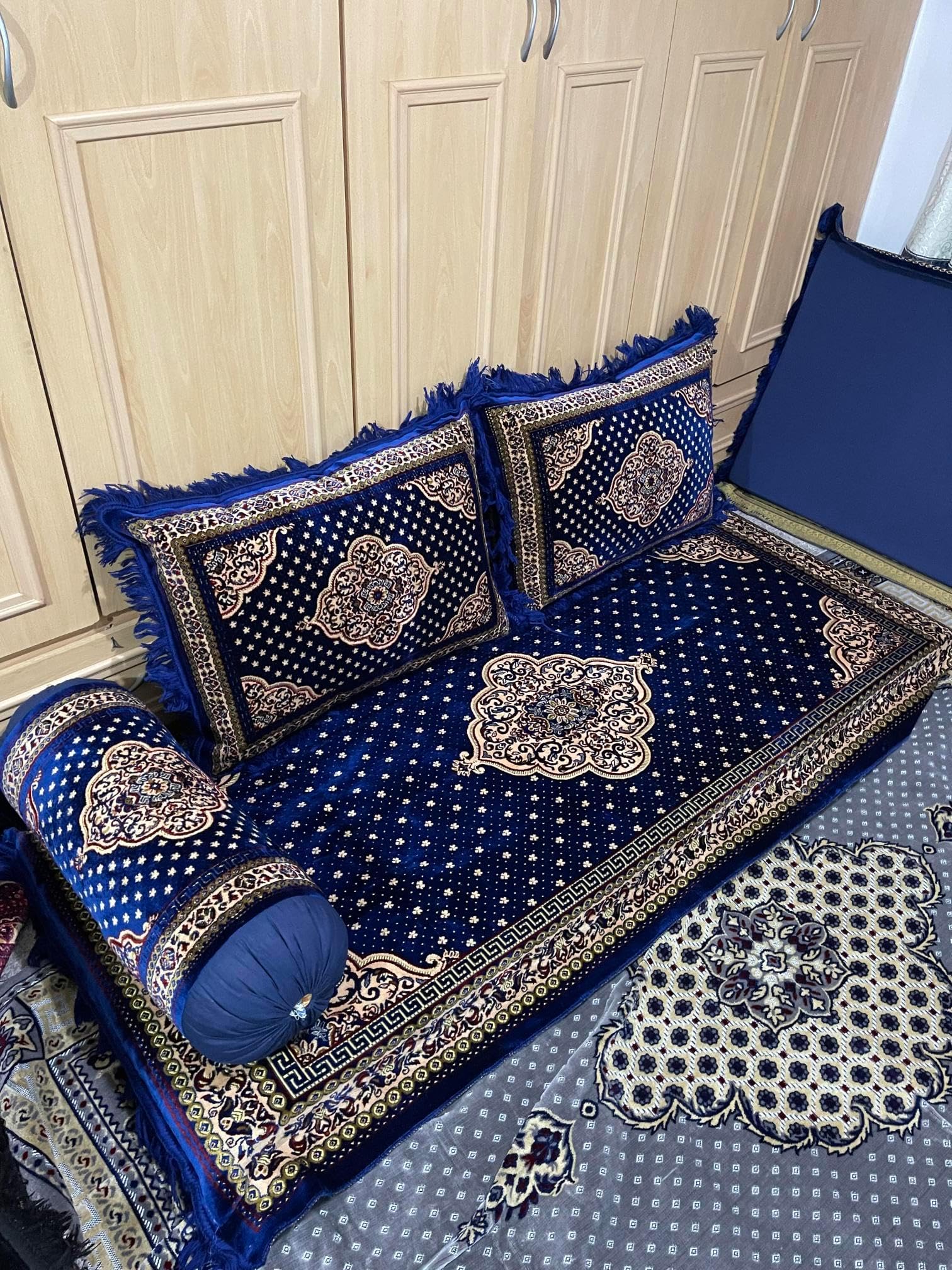 Arabic/Turkish/Afghani Floor Seating Sofa Couch,Floor Cushions,Arab Majlis sofa (Blue)