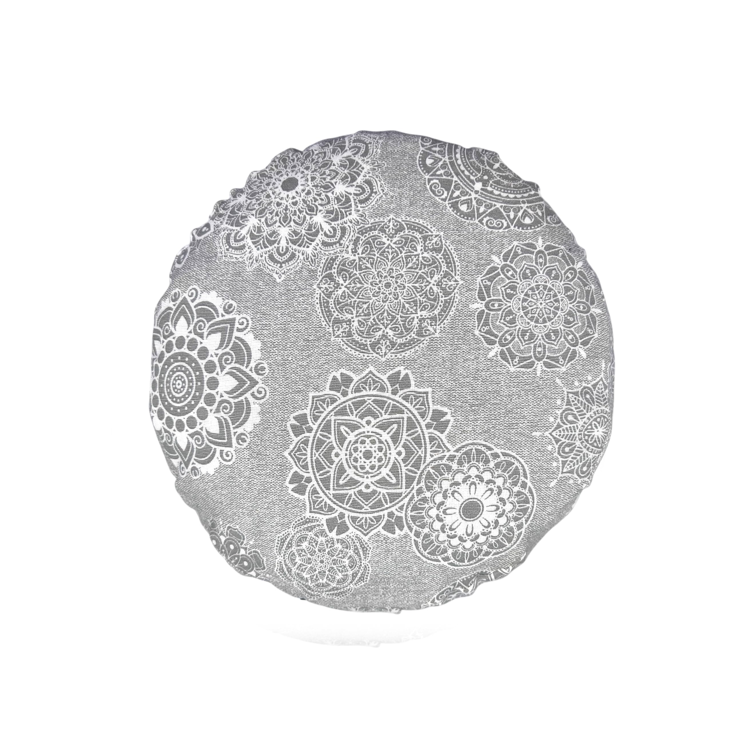 Zafu meditación Mandalas Gris, cojin Yoga, zafu Yoga, con Funda e Interior y Exterior Lavable de algodón y Relleno de cáscara de Trigo sarraceno, asa de Transporte 32x16cm