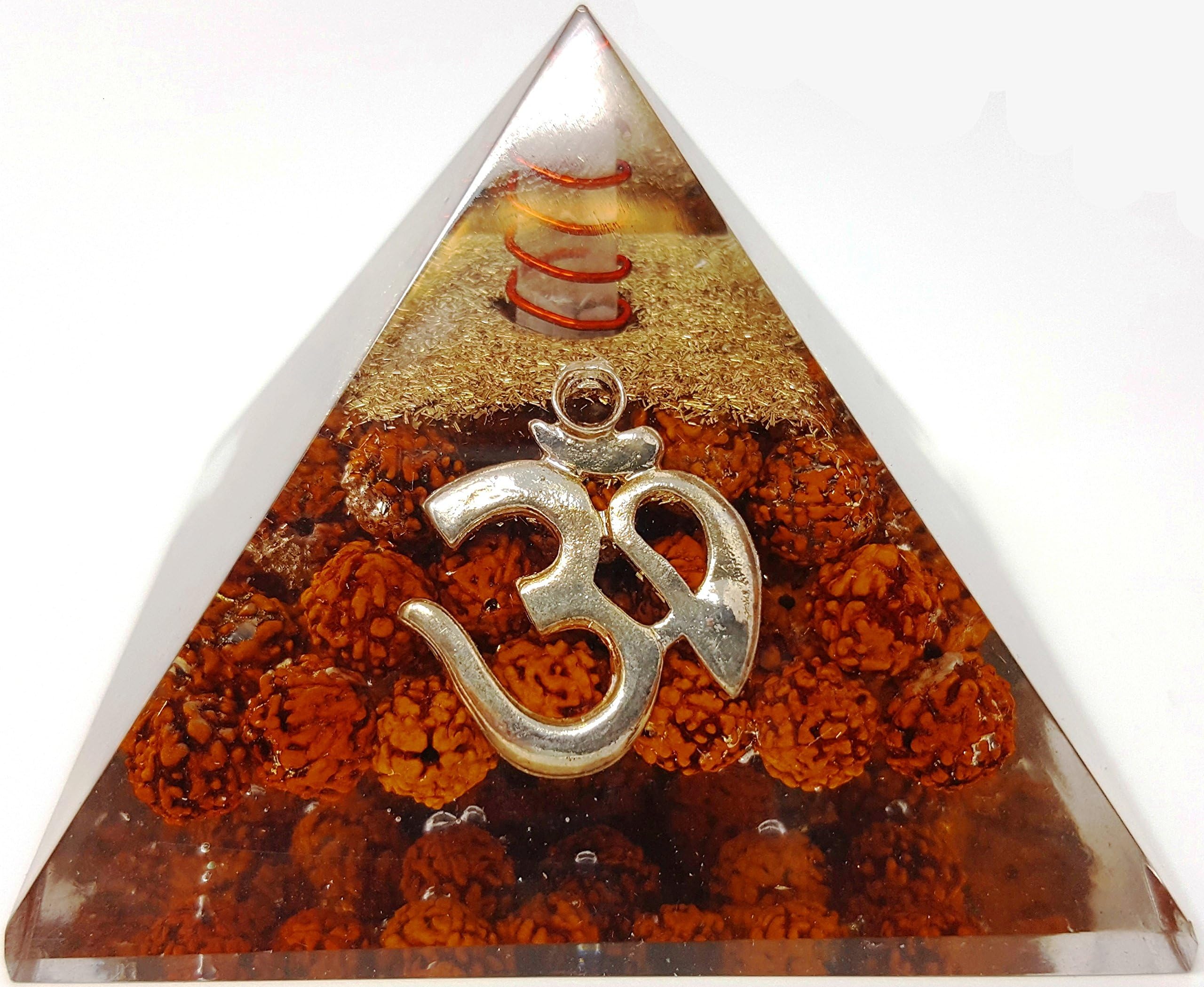 Rudraksha Seed Silver Aum om Crystal Orgone Pyramid/I EMF Protection Meditation Yoga Energy Generator
