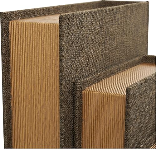 Miniatura 5 de Deco 79 Caja decorativa de madera con forma de libro de almacenamiento de tela, juego de 4 cajas decorativas de recuerdo de 15, 12, 9, 6 pulgadas de