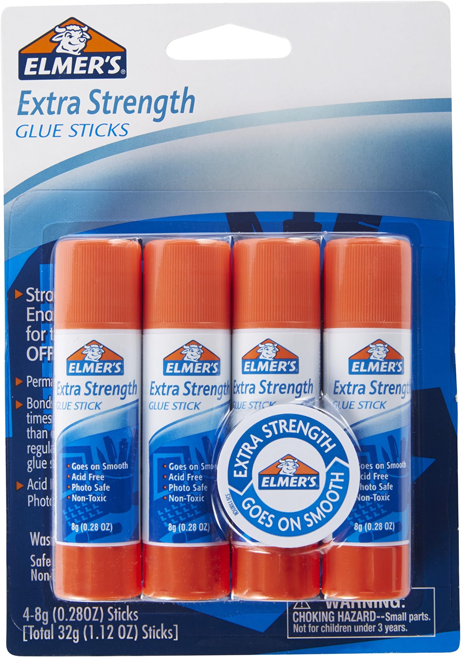 Elmer's Extra Strength Glue Sticks, Washable, 8 Grams, 4