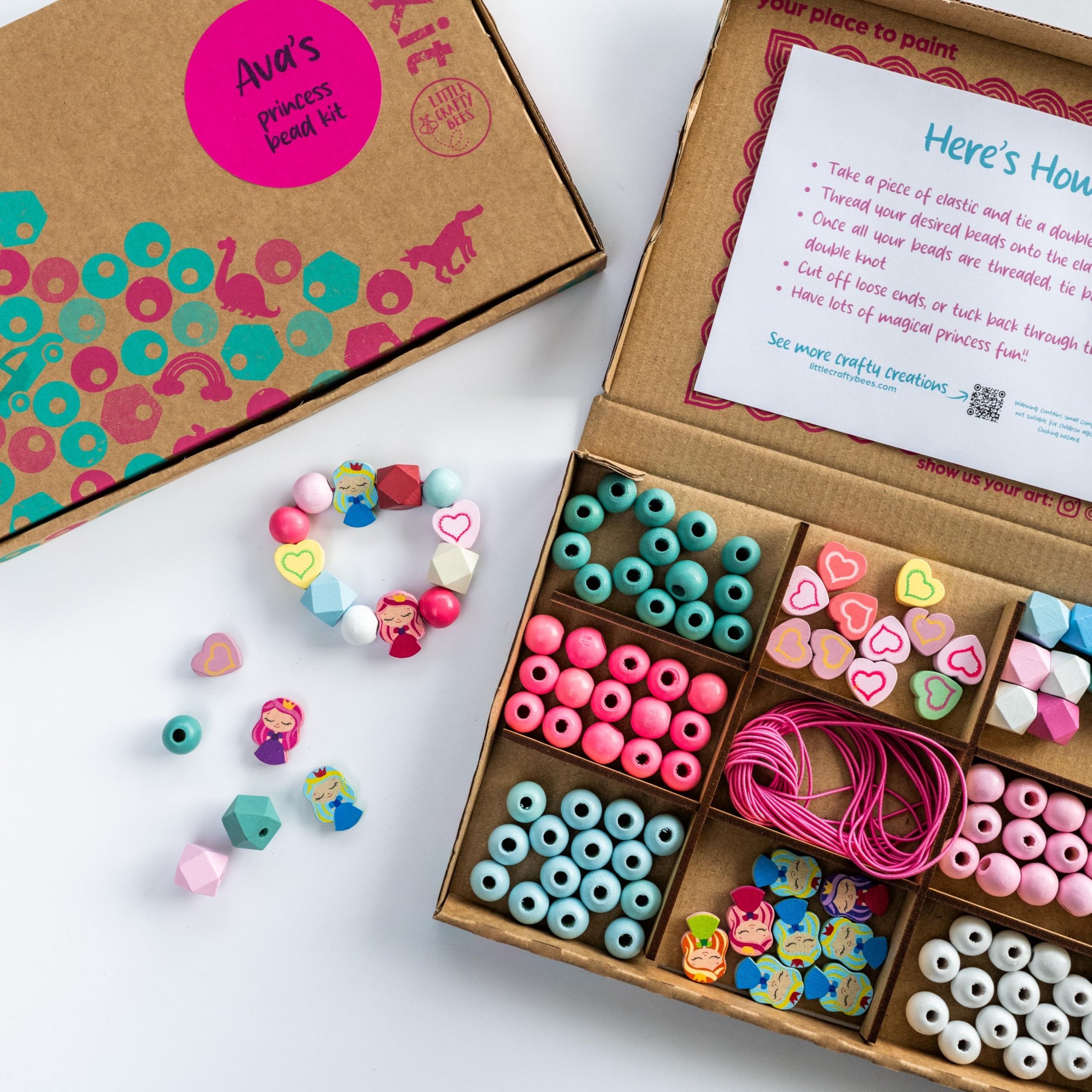 Little Crafty Bees DIY Princess Bead Bracelet Kit: Personalized Craft Gift for Girls Kids Jewellery Making Set - Image 3