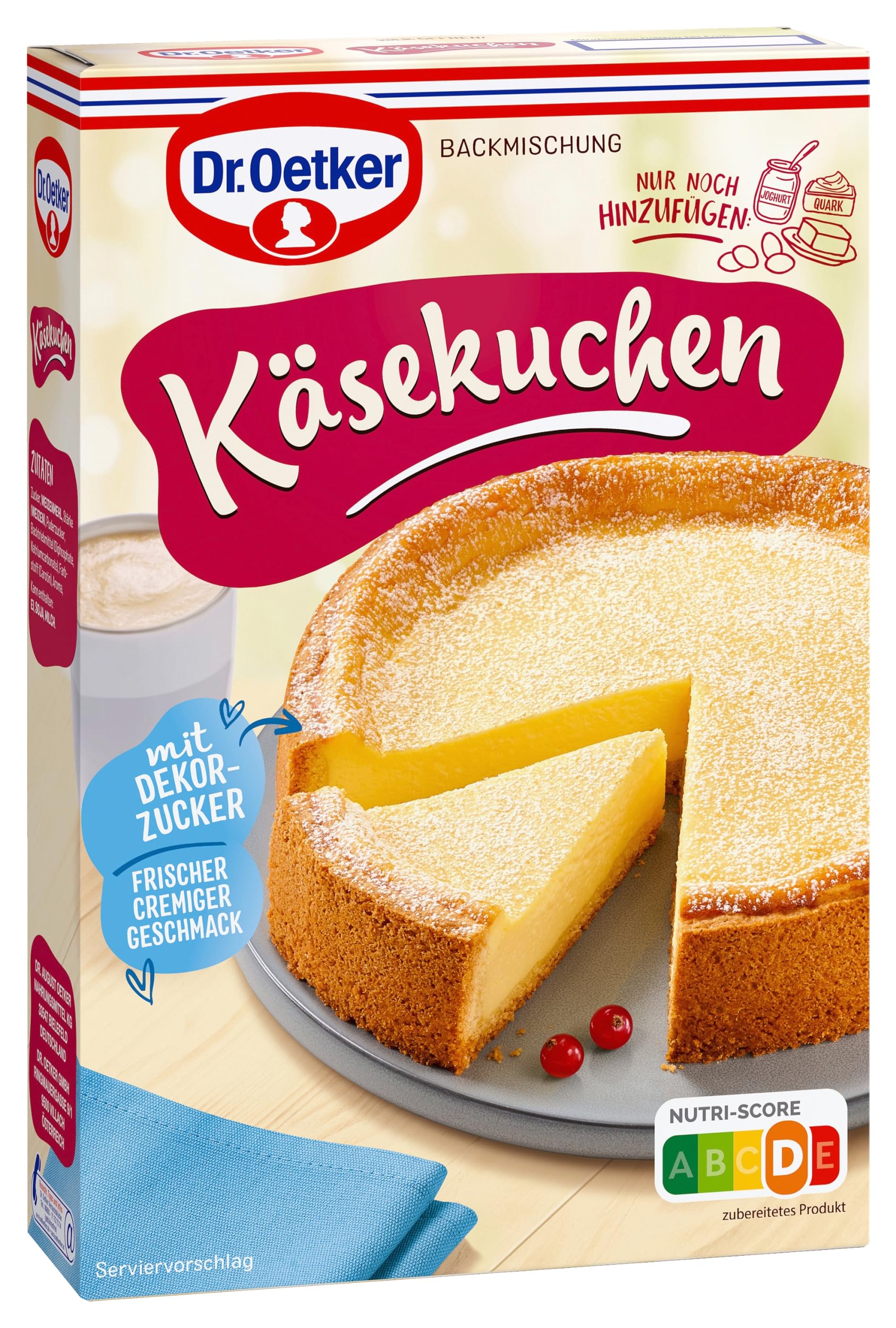 Dr. Oetker Käse Kuchen,8 x 570 g, Backmischung für Käsekuchen, einfaches & gelingsicheres Backen, Backmischung für Teig und Belag für einen Käsekuchen, vegetarisch