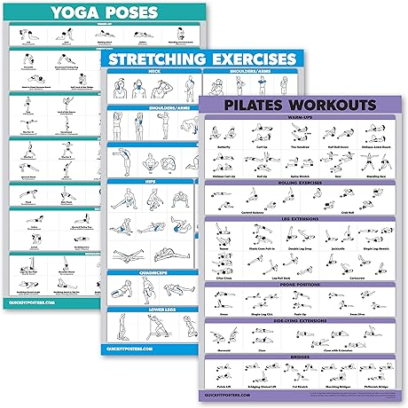 QUICKFIT Yoga Posters Set for Yoga, Pilates and Stretching (Multipack of 3 Posters)