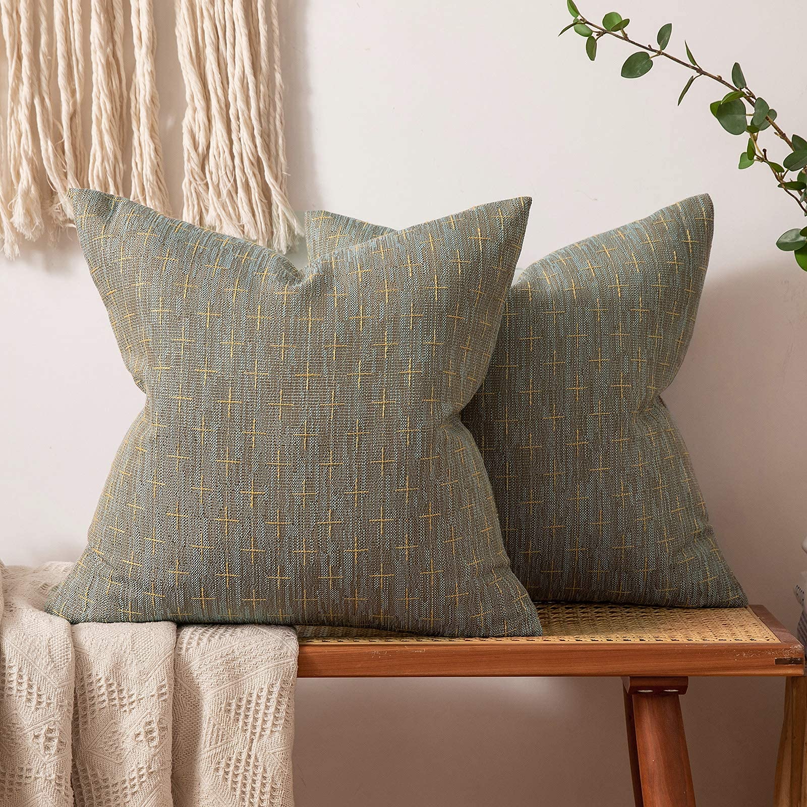 MIULEE Pack of 2 Decorative Burlap Linen Throw Pillow Covers Modern Farmhouse Pillowcases Rustic Woven Textured Cushion Cover for Sofa Couch Bed 24x24 Inch Khaki