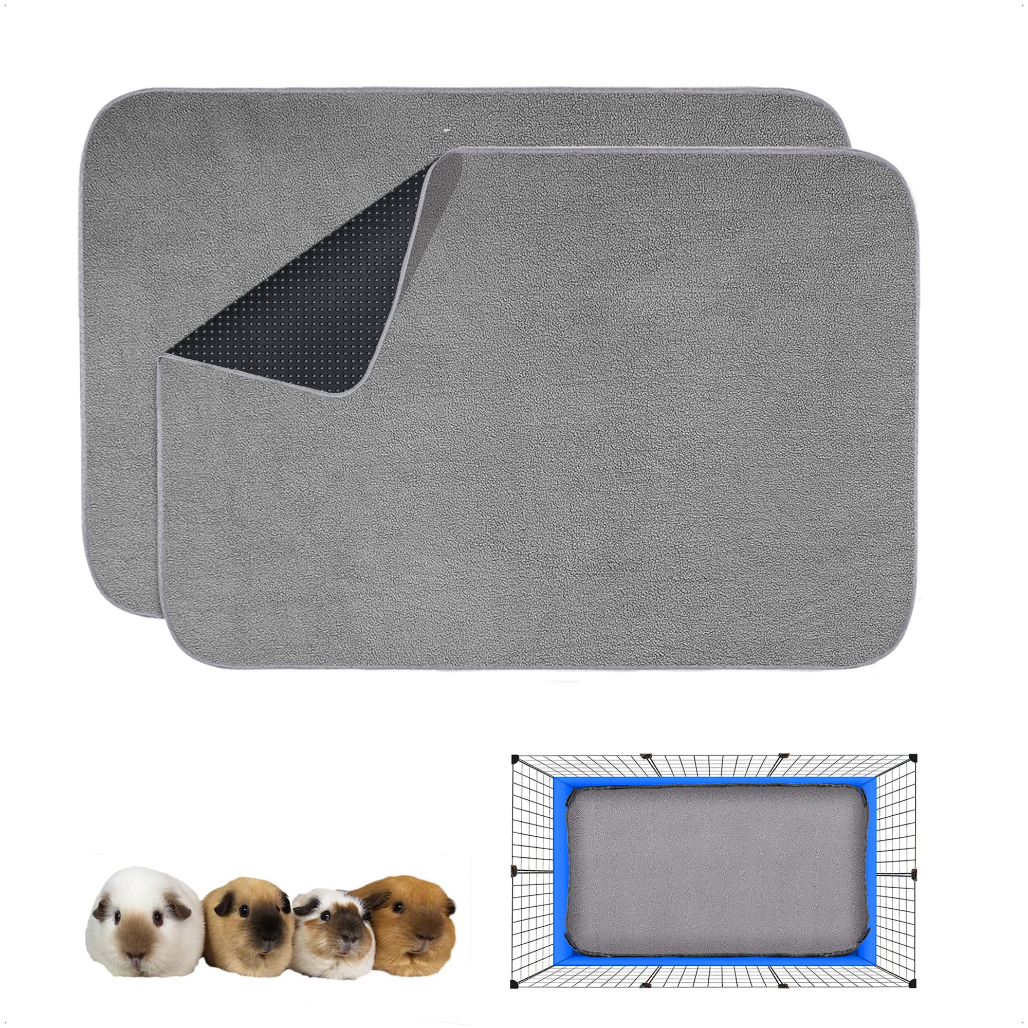 Guinea Pig Cage Liner, Washable & Reusable Leakproof Fleece Guinea Pig Bedding Pads for C&C 2X3 Cages with Anti-Slip Bottom.C&C 2X3(31x45), 2 Pack