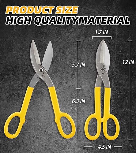 Miniatura 9 de DOWELL Cortadores de metal de 8 pulgadas con hoja plana, con cómodo mango de goma amarilla para manitas, techadores, mecánicos, propietarios