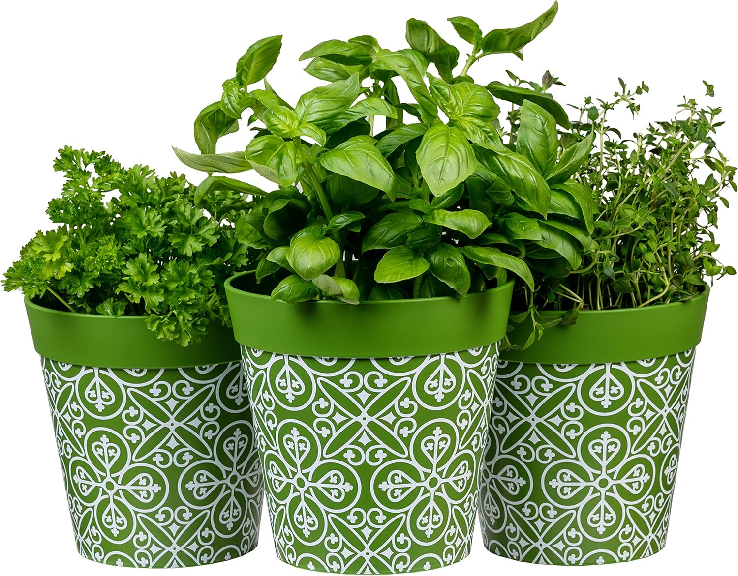 Hum Flowerpots, 15cm Set of 3, Various Patterns Colours and Sizes, Indoor/Outdoor Plastic Plant Pots, Green Maroc - Image 4