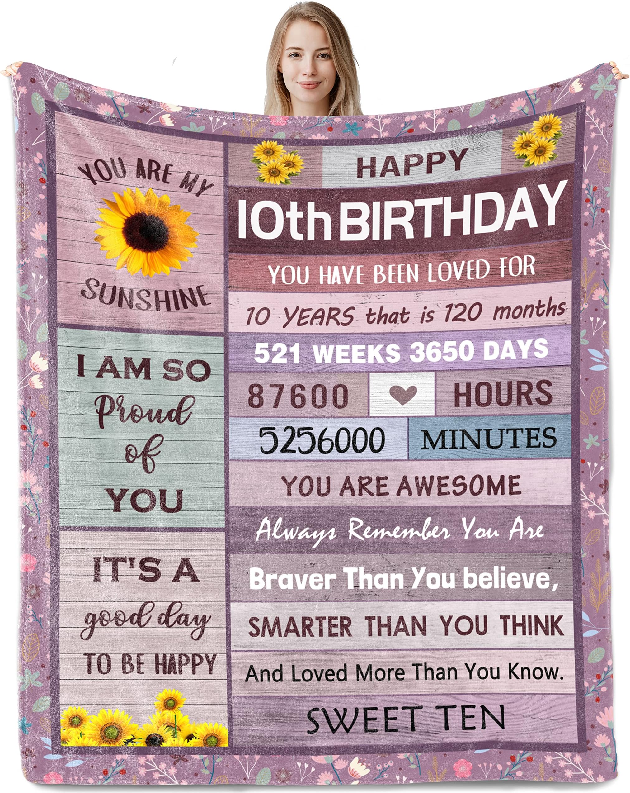 10 Year Old Girl Birthday Gifts, Gifts for 10 Year Old Girl, 10th Birthday Gift for Girls Boys, Best Presents for 10th Girls Ideas Blanket 50"x60"