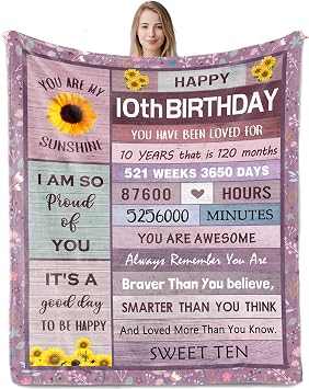 10 Year Old Girl Birthday Gifts, Gifts for 10 Year Old Girl, 10th Birthday Gift for Girls Boys, Best Presents for 10th Girls Ideas Blanket 50x60