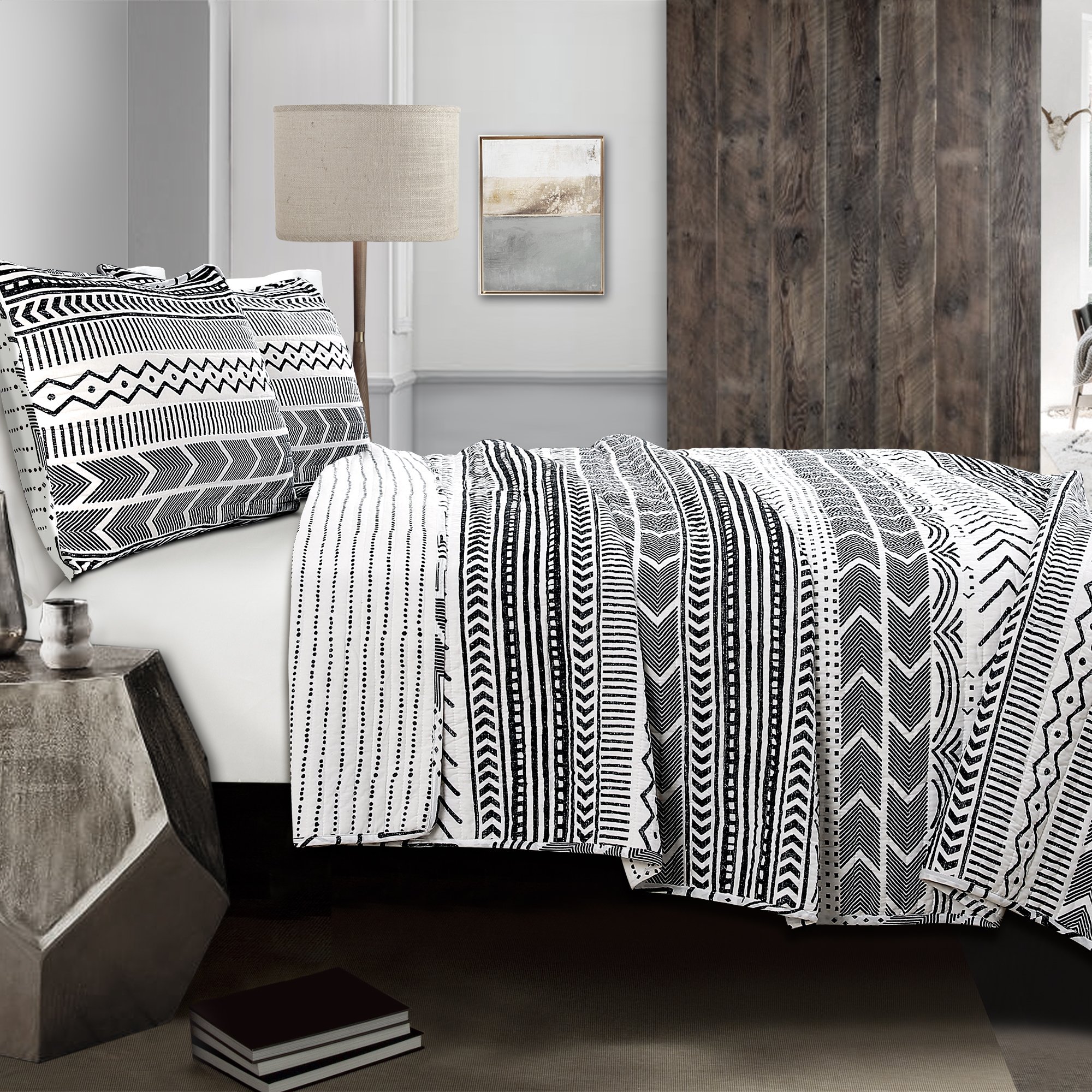 Amazon.com: Lush Decor Hygge Geo Pattern Striped 3 Piece Quilt Bedding ...