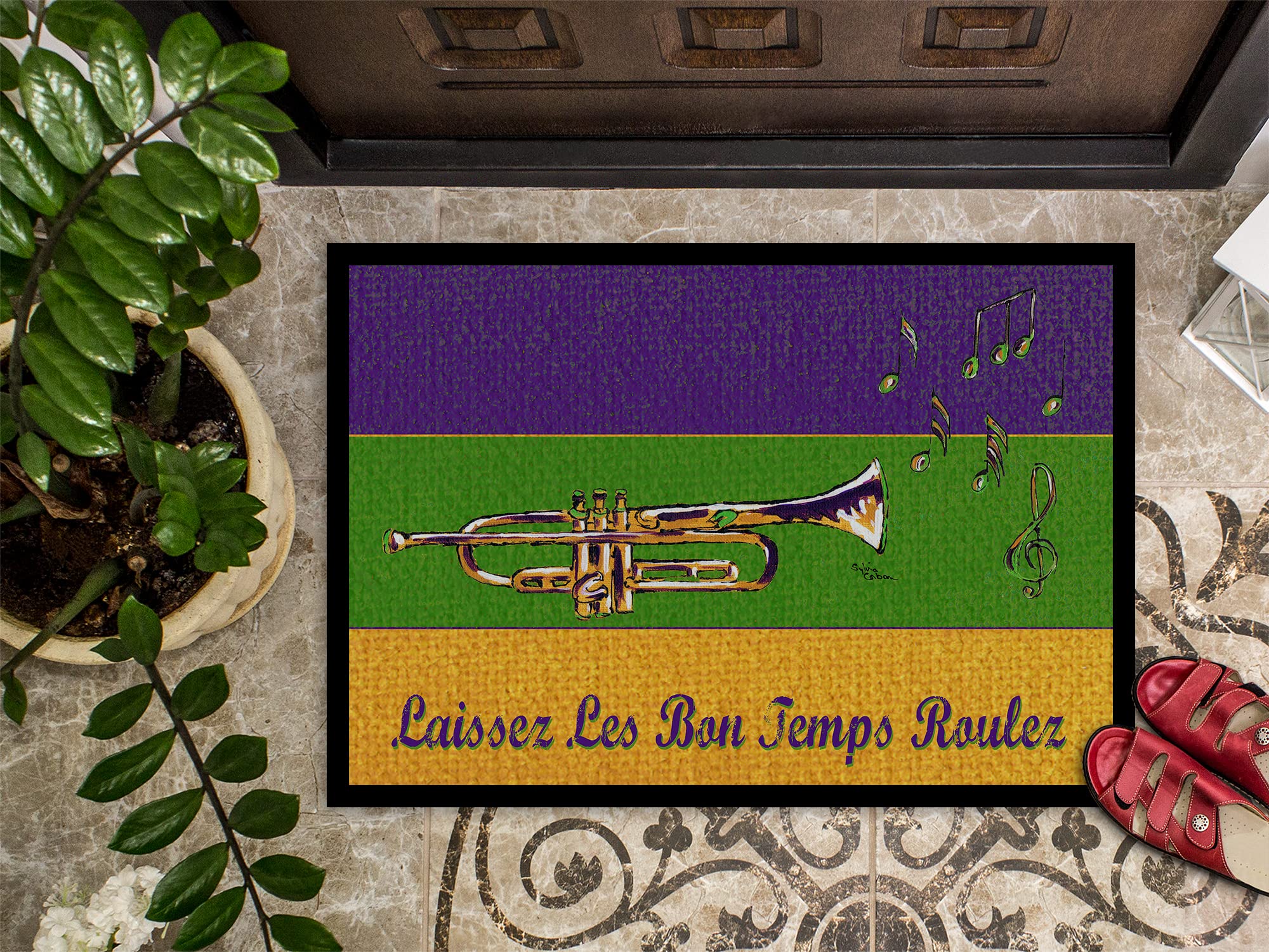 Caroline's Treasures 8382JMAT Interni o Esterni, Tappetino di Benvenuto, zerbino Mardi Gras Jazz Tromba, 61 x 91 cm, Multicolore, Poliestere, 24" x 36"