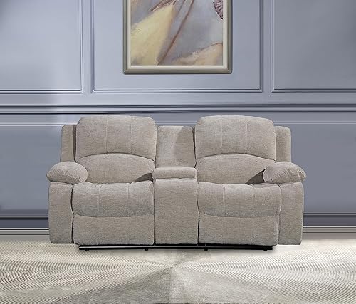 Miniatura 10 de Betsy Furniture Juego de sofá reclinable de microfibra suave, mesa abatible, consola portavasos, juego de sala de estar, sofá biplaza silla Gris