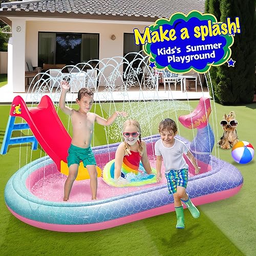 Miniatura 6 de Alfombrilla de juego para rociadores y salpicaduras para niños, 65 pulgadas, grande para exteriores, juego de agua de verano, juguete inflable de
