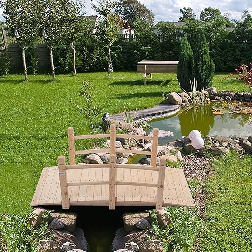 Vista 29 de VINGLI Puente de jardín, arco de madera clásico con pasarelas de seguridad (negro, 7.5 pies)