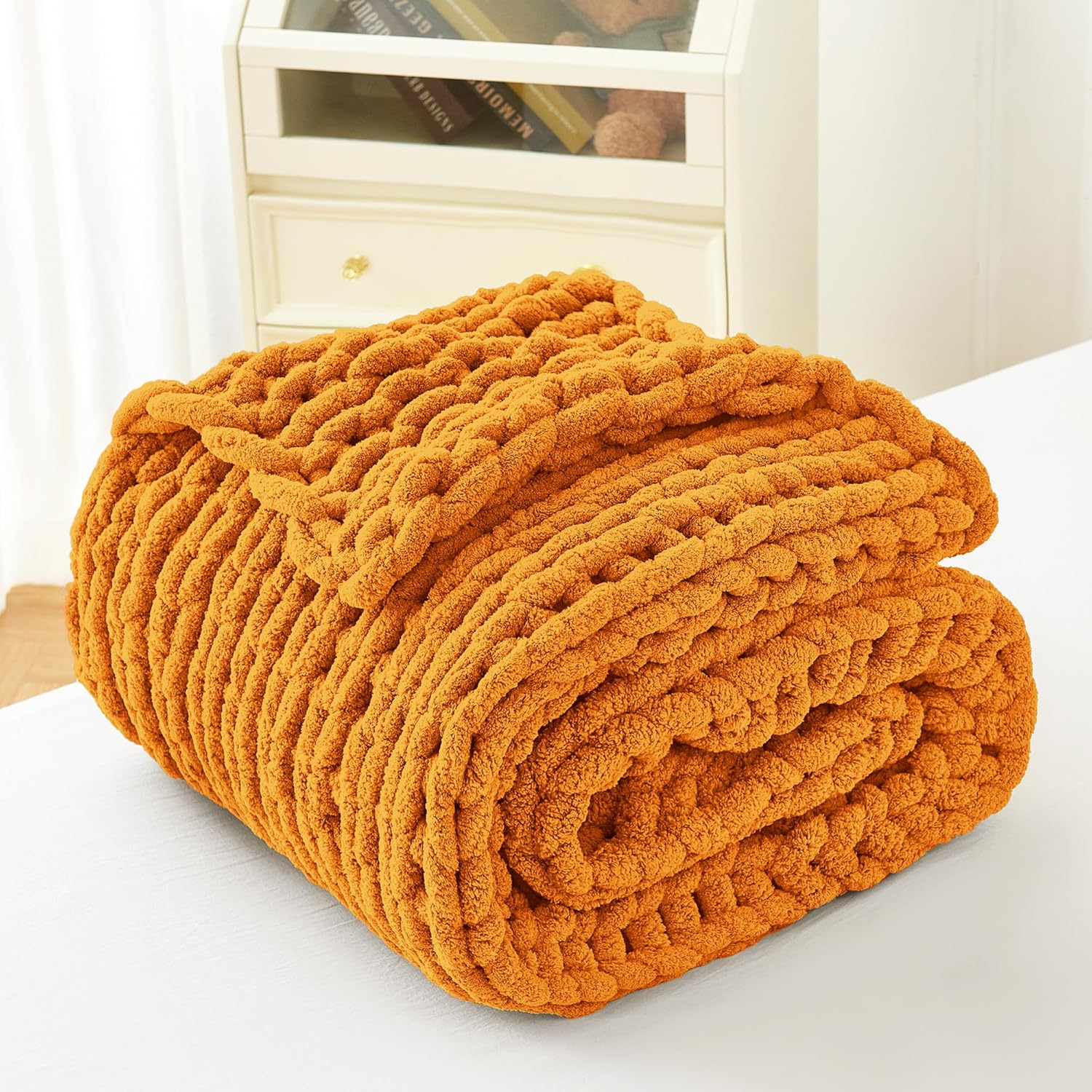 Admitrack Chunky Knit Blanket Throw, 100% Hand Knit Chenille Throw Blanket for Sofa & Home Decor, Soft and Cozy Knitted Throw Blankets (Orange, 51"x63") - Image 8