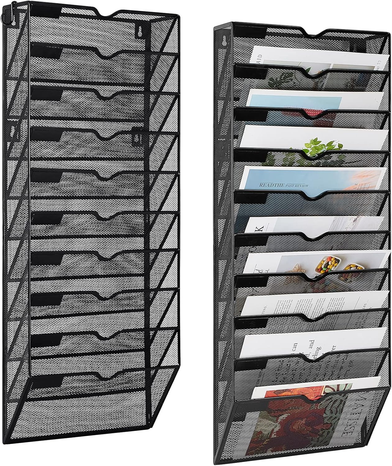 2 Pcs Wall Hanging File Organizer Mesh Metal Hanging File