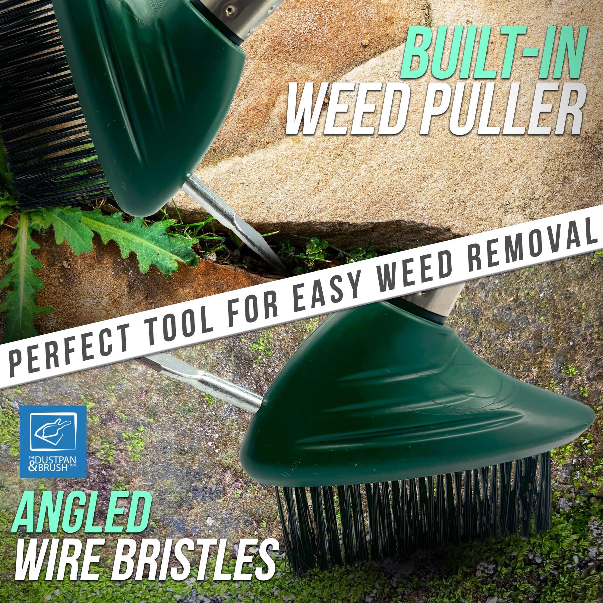 Angled Weed Remover Tool Brush Long Handle with Built-In Weed Scraper Tool, Moss Remover Patio Brush, Metal Bristles for Removing Moss, Ideal for Garden, Driveway, and Block Paving Patio Cleaner - 3