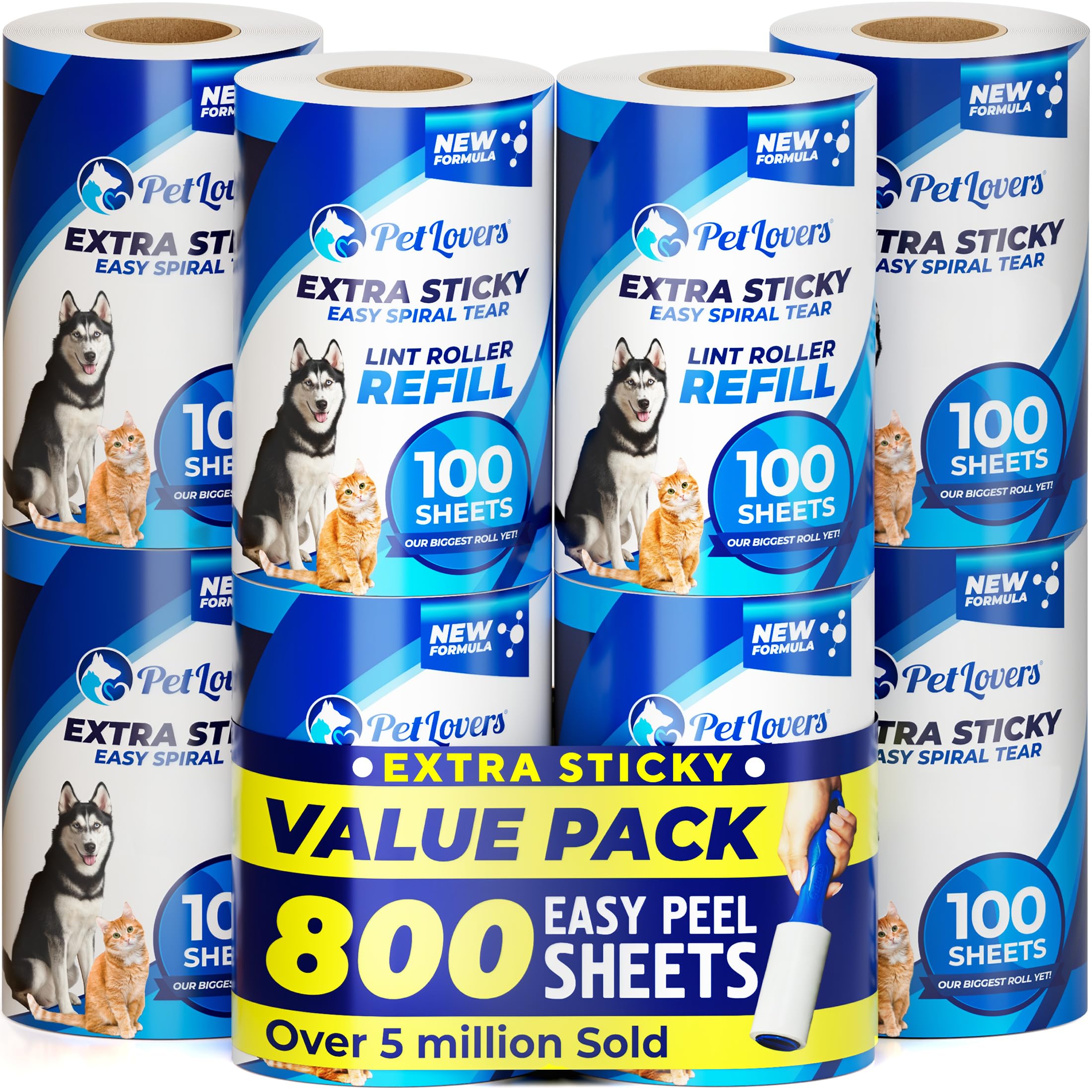PetLovers Extra Sticky Lint Roller 8 Pack of Refills Only - No Handle Included - 100 Sheets Per Refill 800 Sheets Total