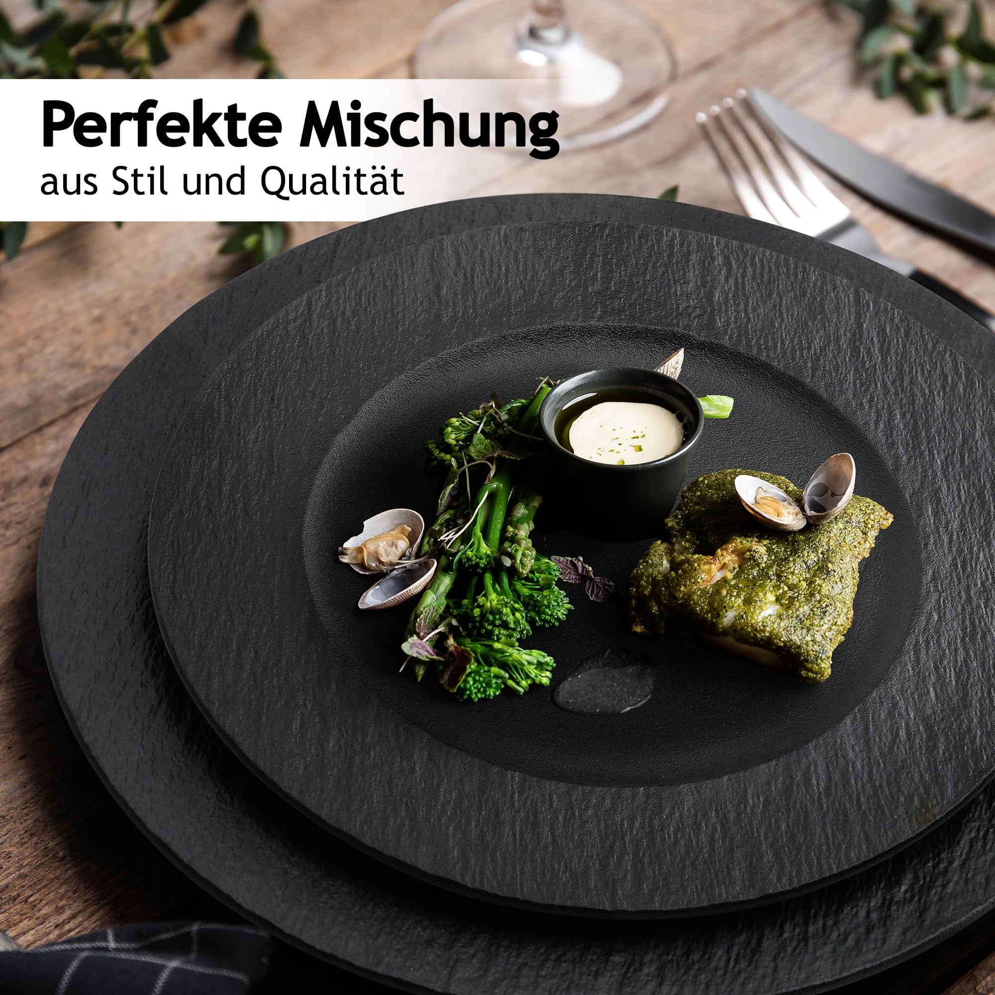 MIAMIO - 28 cm, 4er Set Speiseteller/Keramik-Teller Set, Geschirrset - moderne Teller, mikrowellen- und spülmaschinenfest - Oasis Kollektion