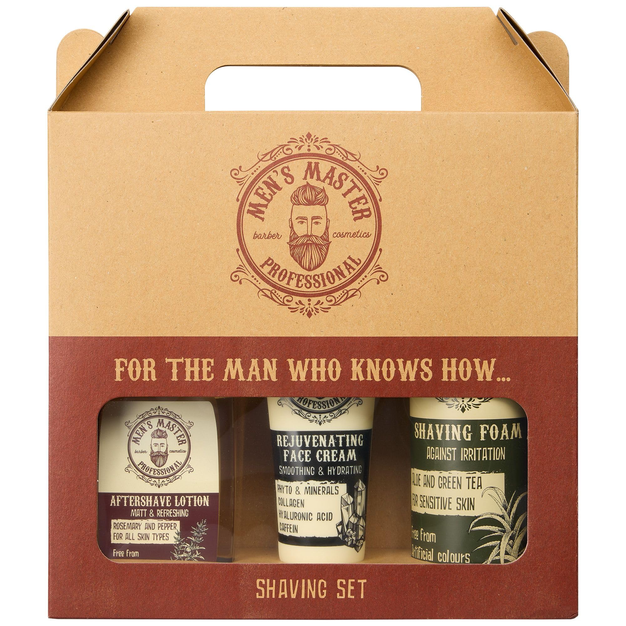 Men's Master Ensemble-Cadeau de Rasage 3 Pièces pour Homme | Mousse a Raser Hydratante | Lotion Après Rasage | Apaisant et Crème Rajeunissant Anti-rides | Soins pour Visage | Ensemble-Cadeau pour lui